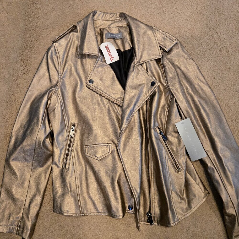 Bagatelle NWT Gold Leather Motorcycle Jacket L